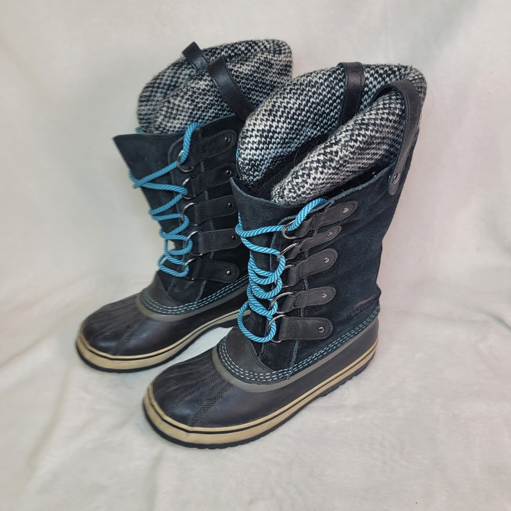 Sorel Boots Womens Waterproof Boots 8 Joan of Arctic Knit Black Tall Gorpcore - Picture 2 of 8